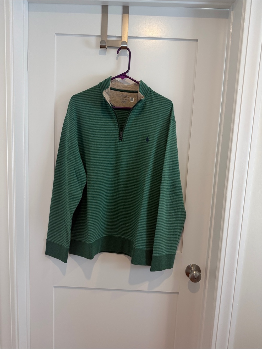 Polo by Ralph Lauren Green Striped Quarter-Zip Pullover